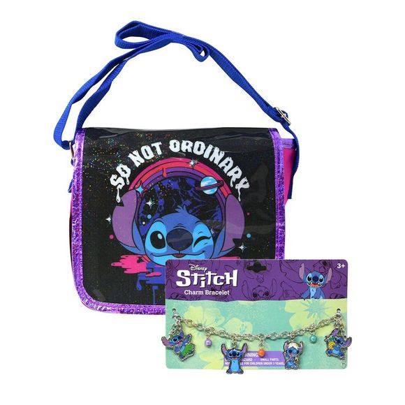 Disney Handbags - Stitch Flap Crossbody Bag Purse Small 8" w/ Disney Charm Bracelet Girls Set